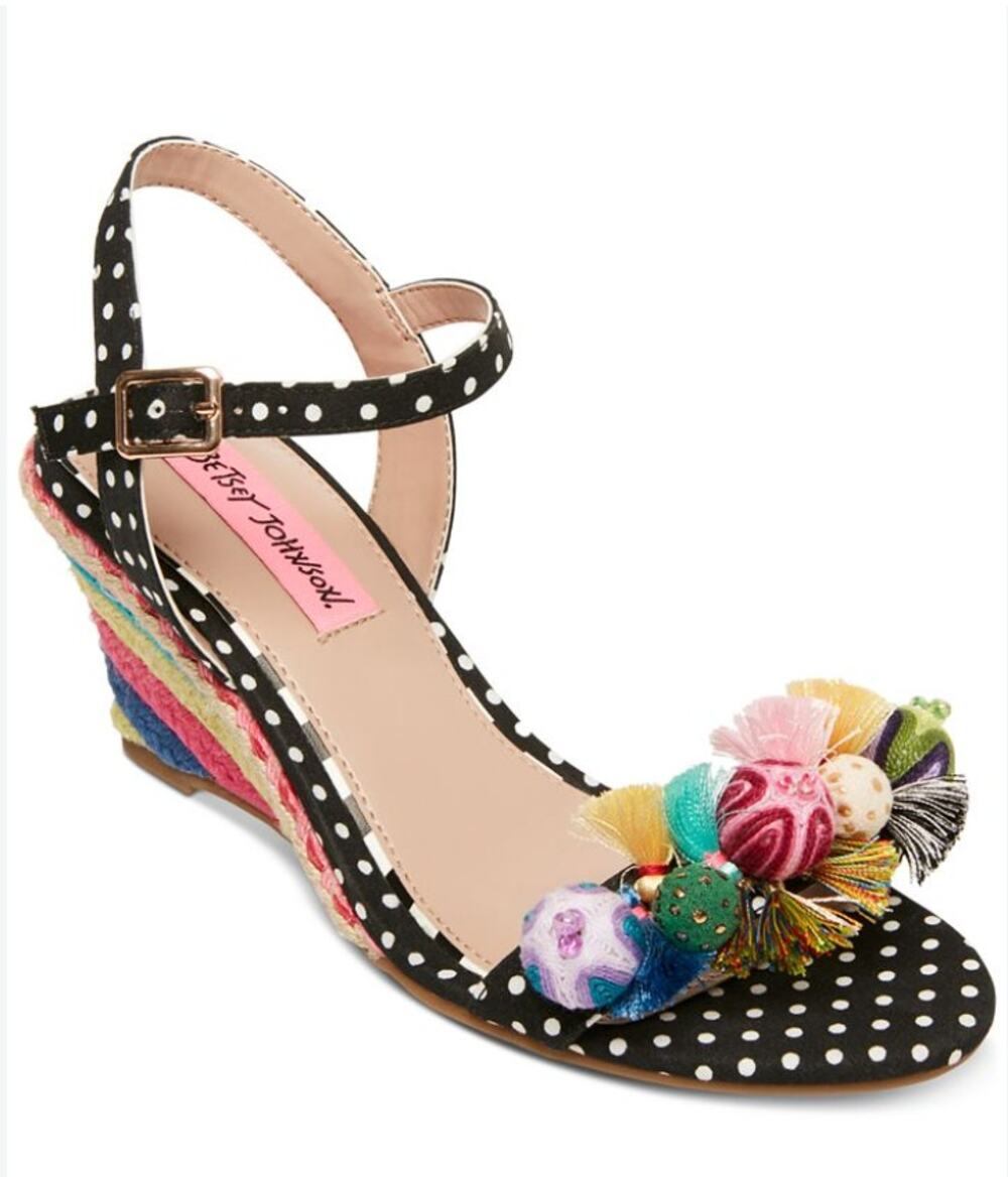 Betsey Johnson Koko Polka Dot Rainbow Wedge Sandal Heels Size 7